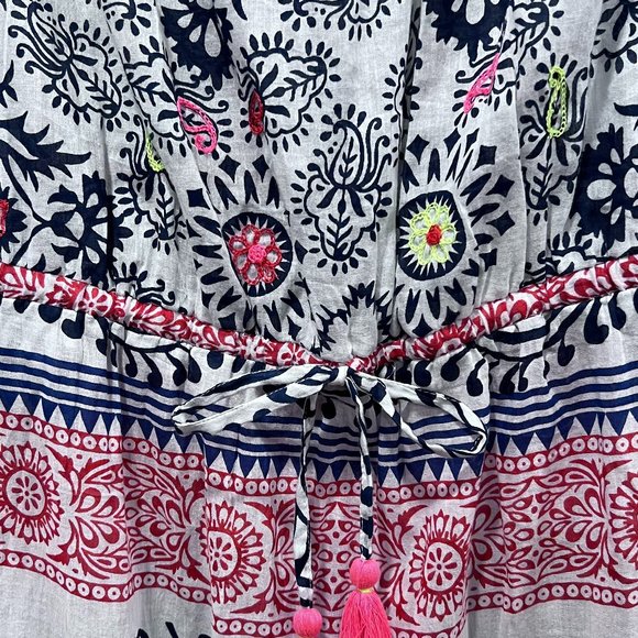 Kalypso 7 Sumba Strapless Dress Coverup, White Multi, Cotton, M - Picture 8 of 12